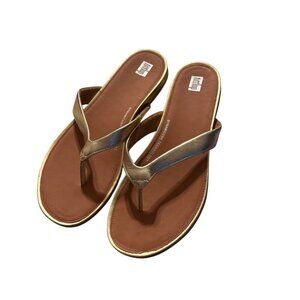 Fitflop Womens Gold metallic Leather Flip Flops Size 10 NWOT